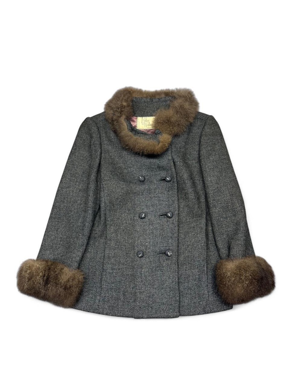 VTG 50s 60s Forbes & Wallace fur trim double breasted coat women’s M grey Union